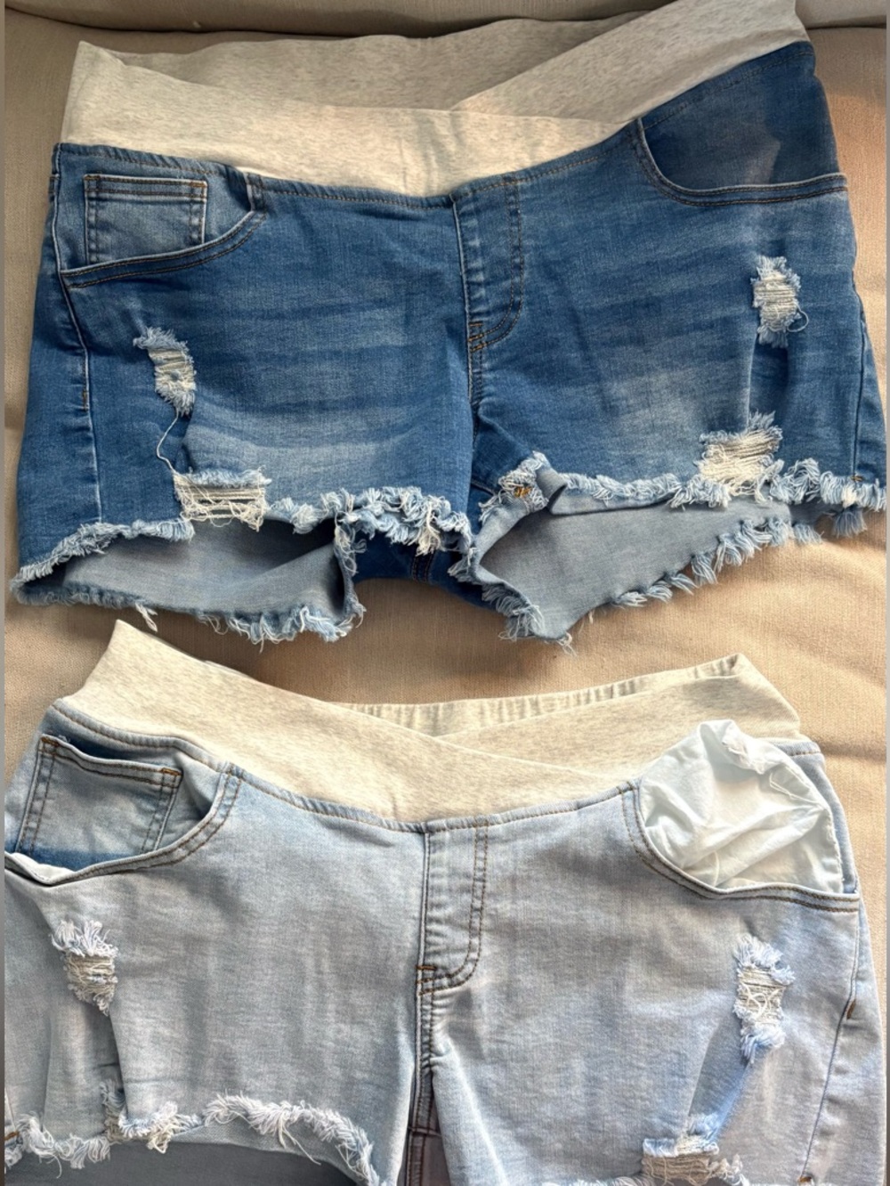 Women’s Maternity Denim Shorts with Stretch Waistband - Blue bundle of 2
